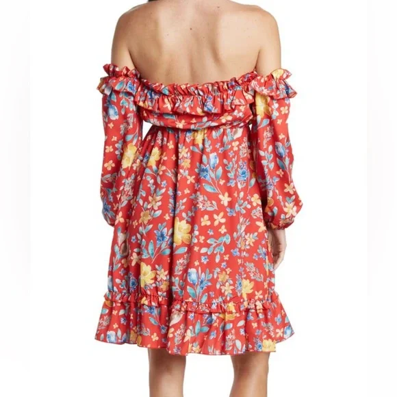 NWT Area Stars Red Sia Floral Print Dress Size Small - Picture 4 of 15